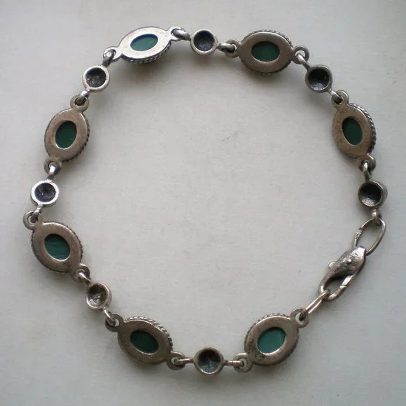 Russian Russia Sterling Silver 925 Bezel Set Malachite Tennis Bracelet